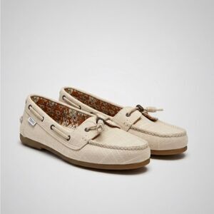 TOMS Jutti Neat Boat Shoes Natural Canvas Floral Interior Size 6.5 Casual